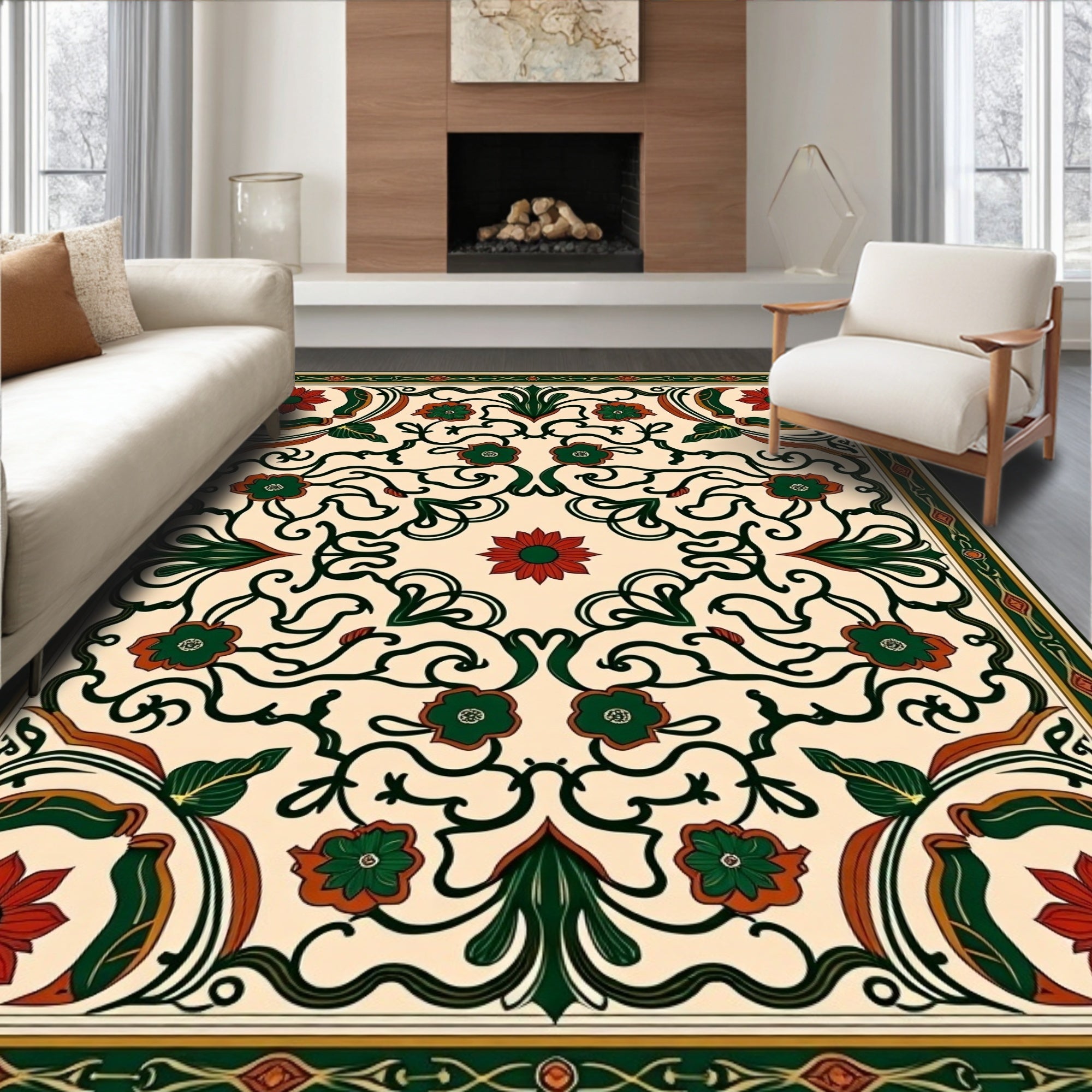 Art Nouveau Floral Swirl Pattern Rug