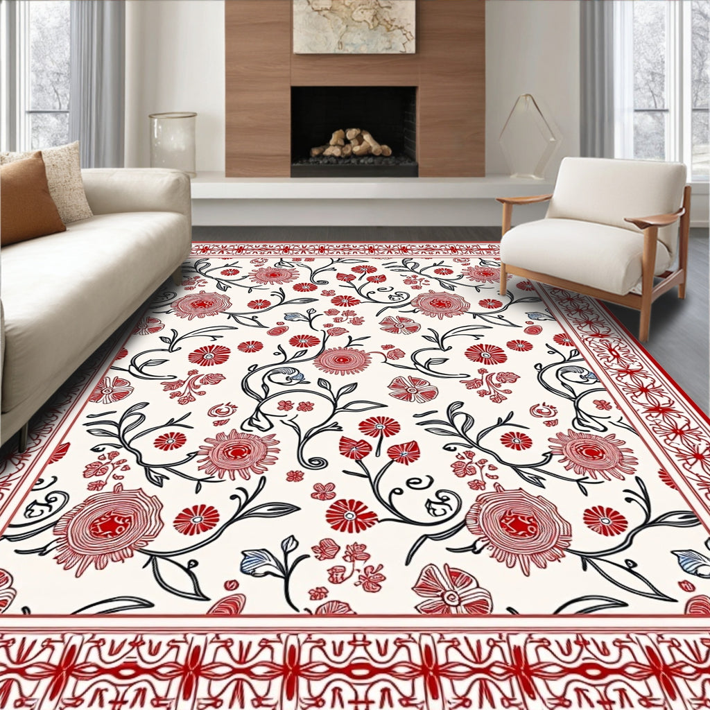 Classic Red Floral Vine Pattern Rug