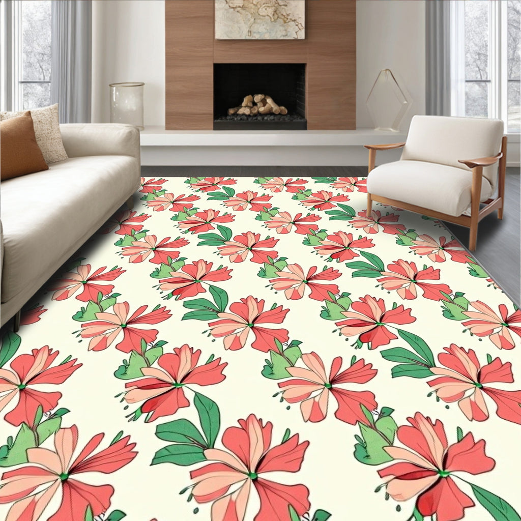 Coral Pink Floral Pattern Rug