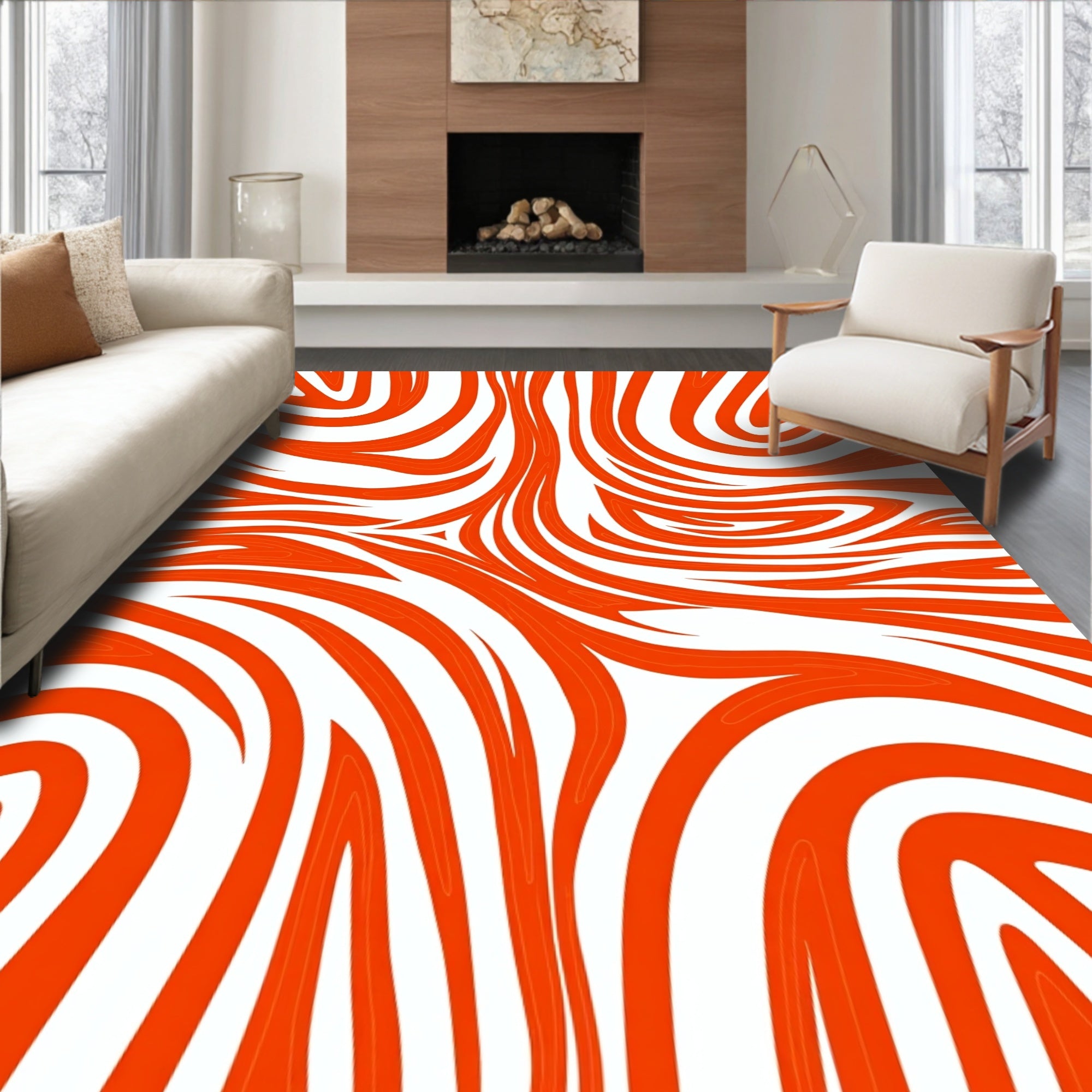 Bold Orange White Swirl pattern Rug