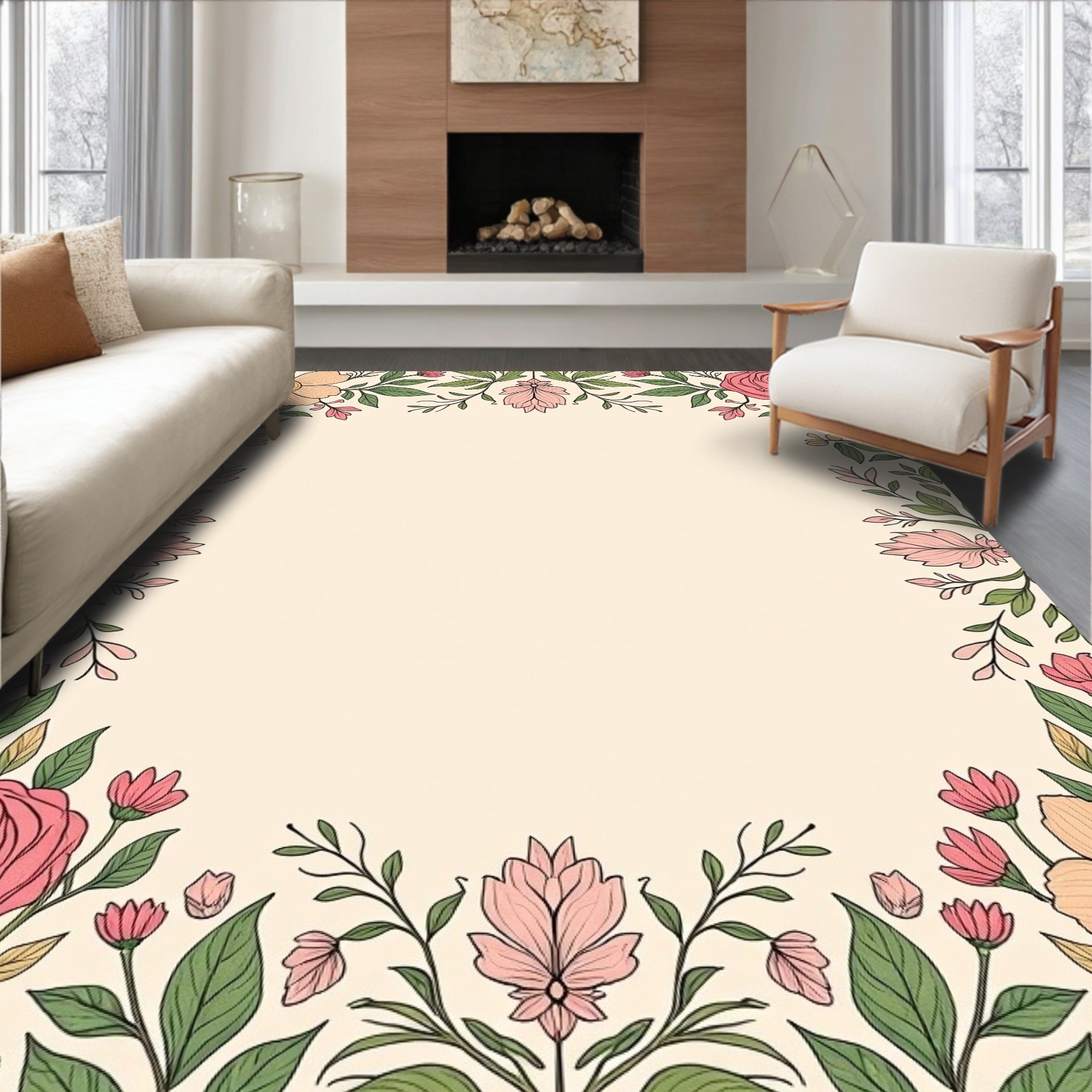 Whimsical Floral Vine Pattern Rug