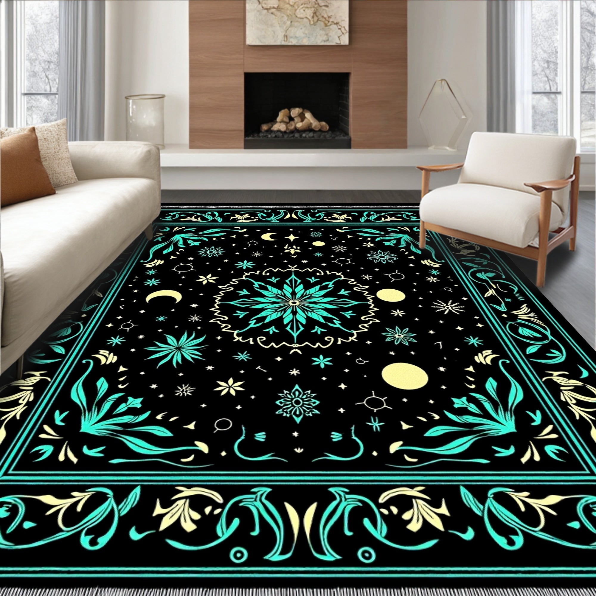 Black Celestial Medallion Starry Night Rug