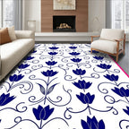 Navy Blue Floral Swirl Vine Rug