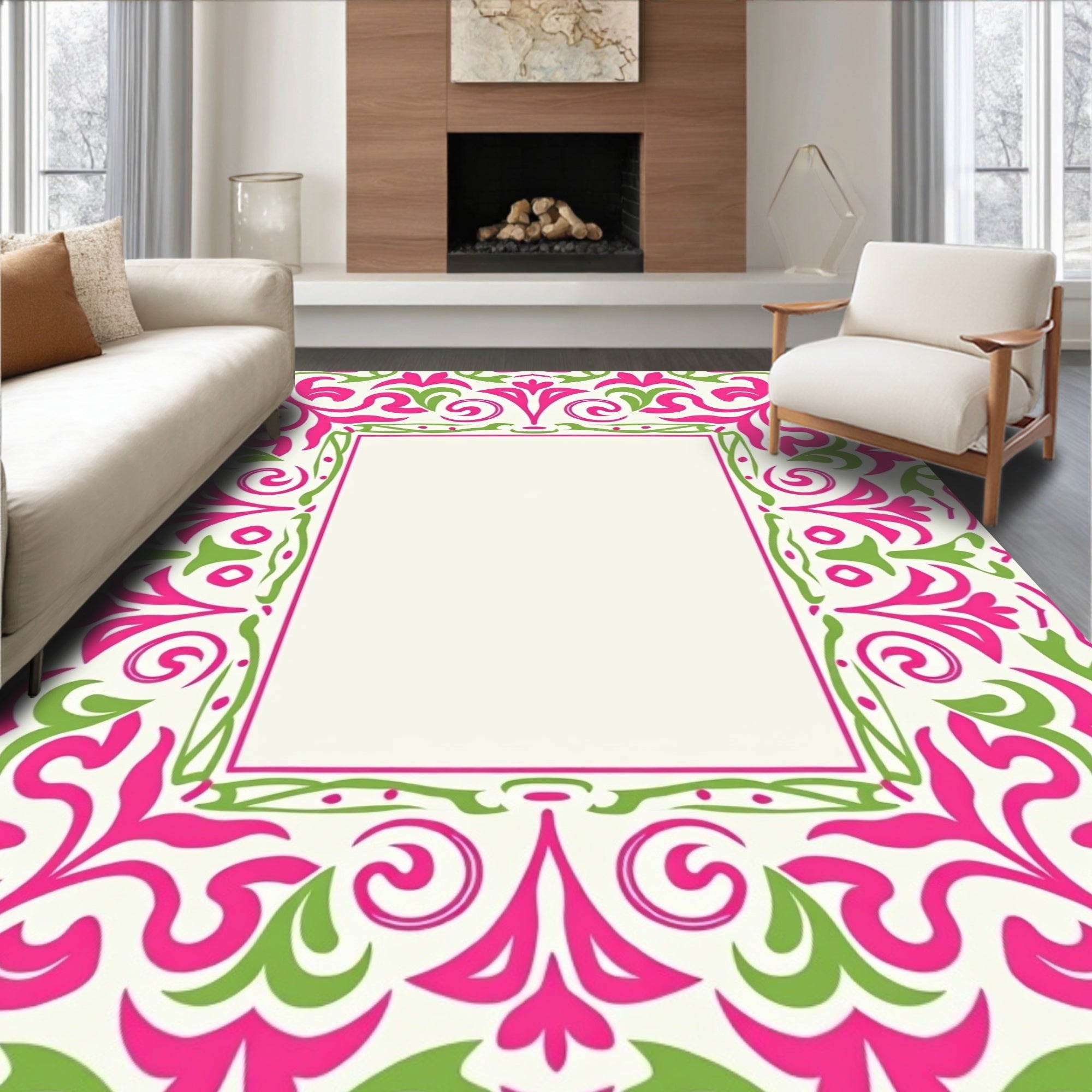 Elegant Floral Vines Leaf Pattern Rug