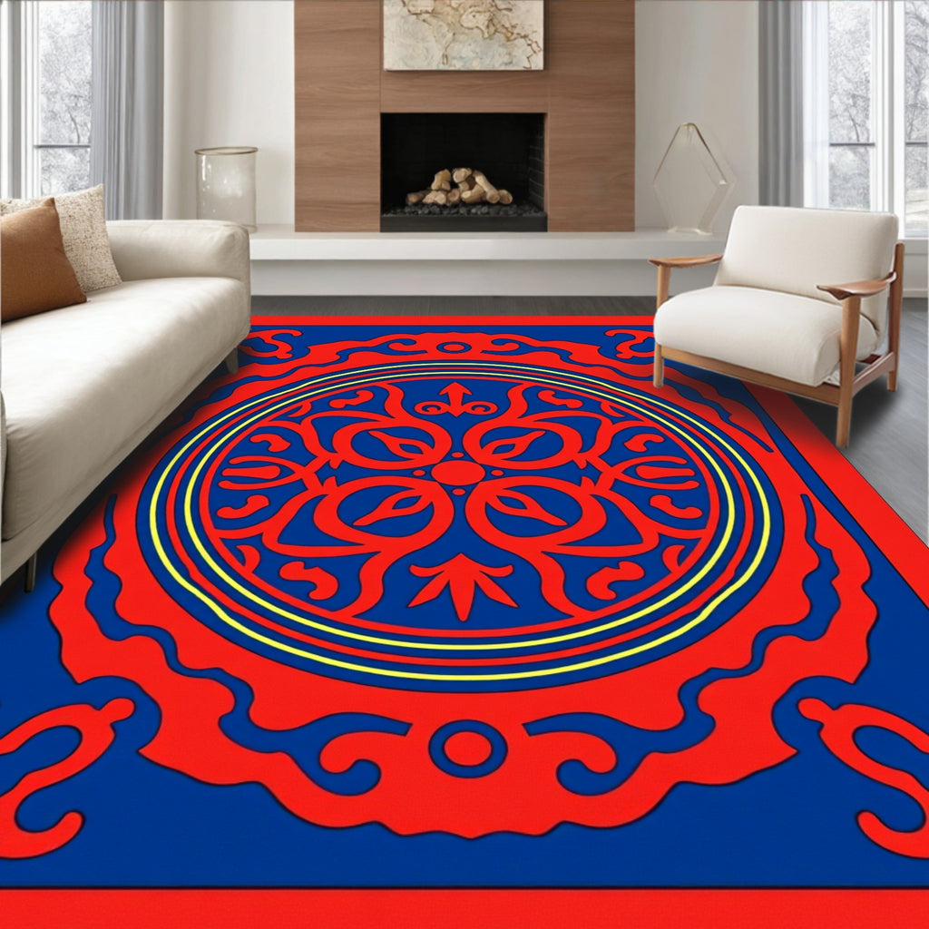 Bold Red And Blue Mandala Design Rug