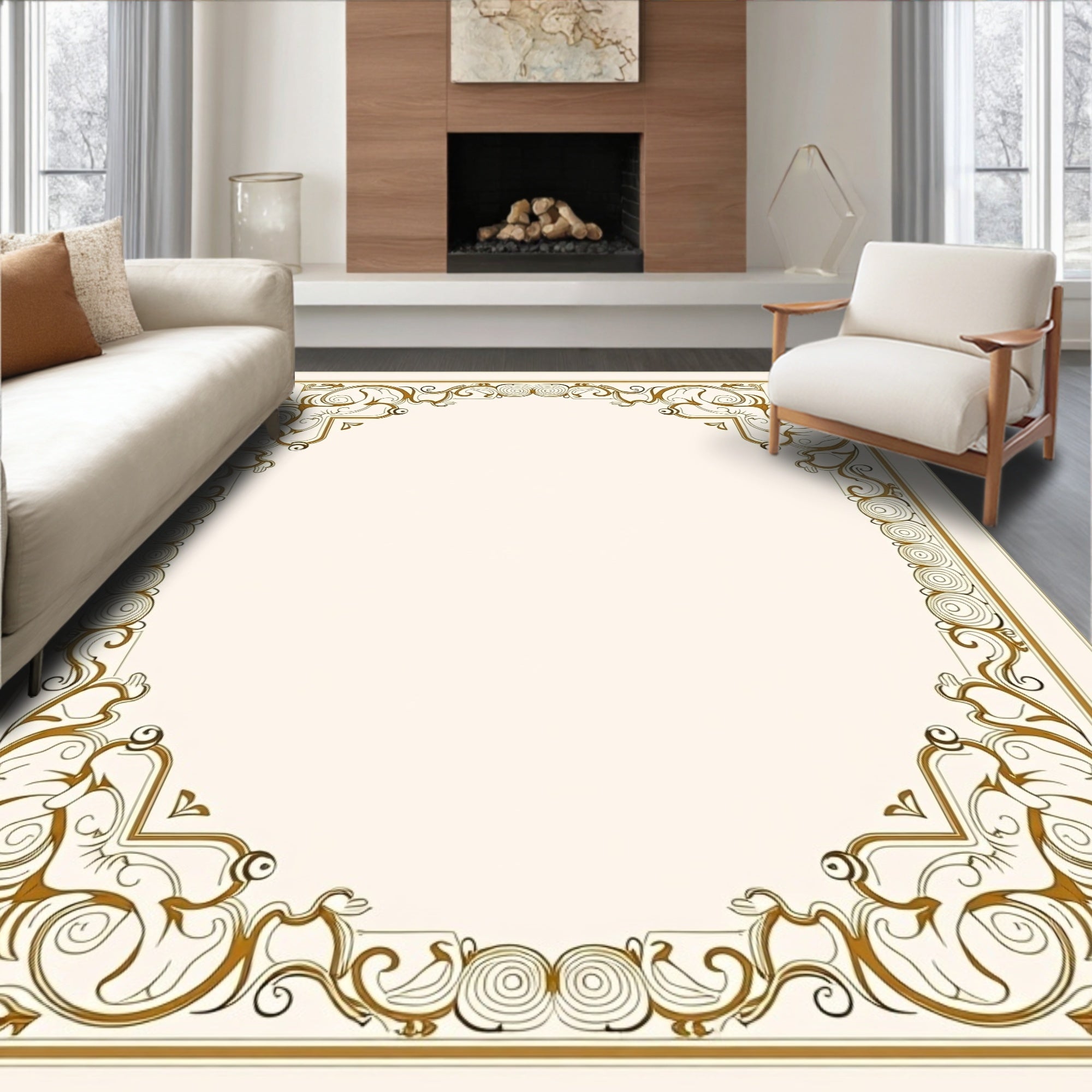 Ornate Floral Scroll Patterned Vintage Rug