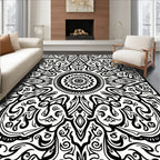 Ornate Black White Mandala Pattern Rug