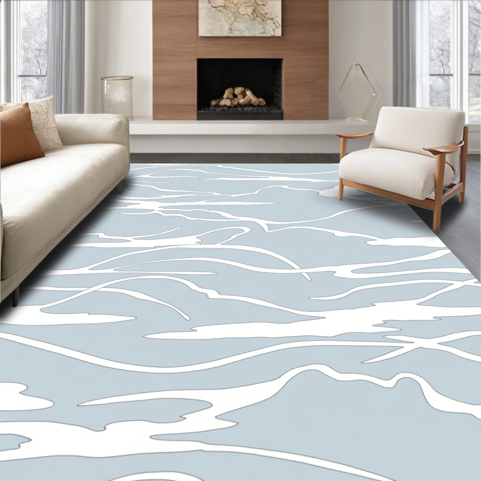 Wavy Pattern With Light Blue Hues Rug