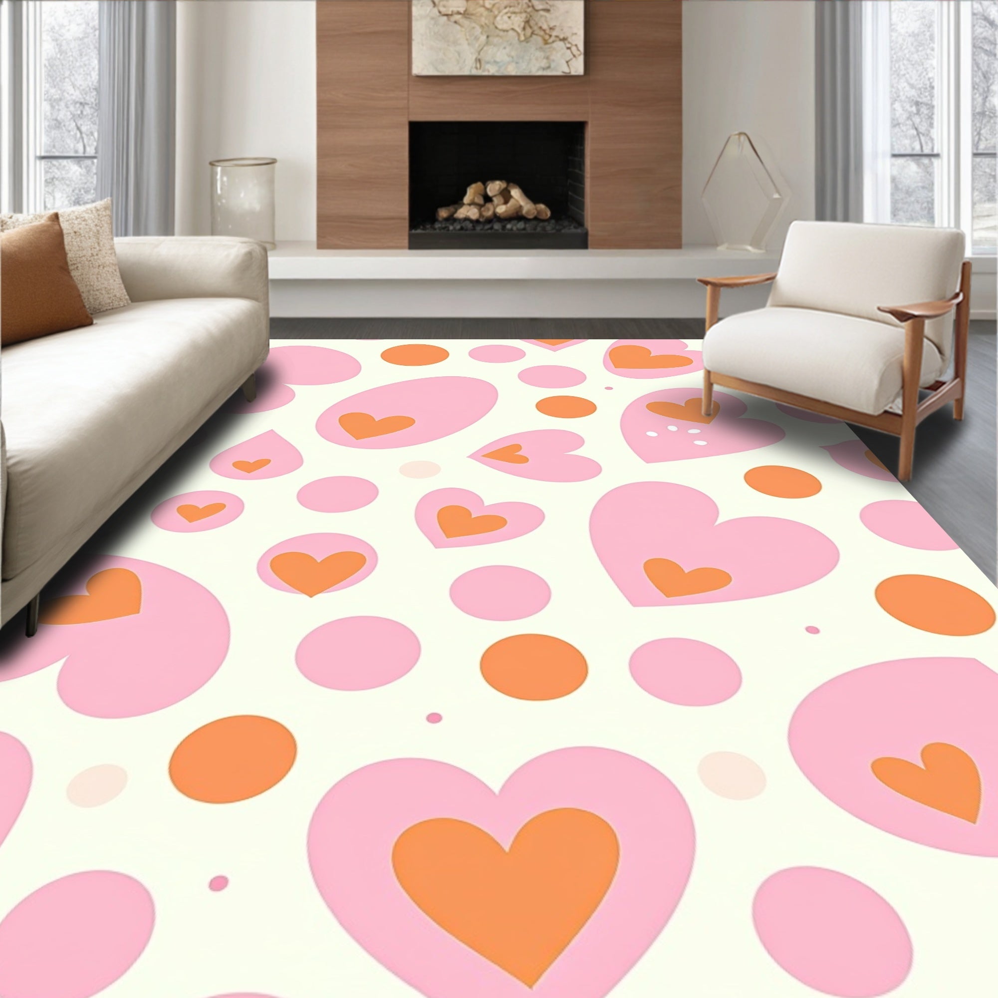 Pink Orange Heart Dot Pattern Rug