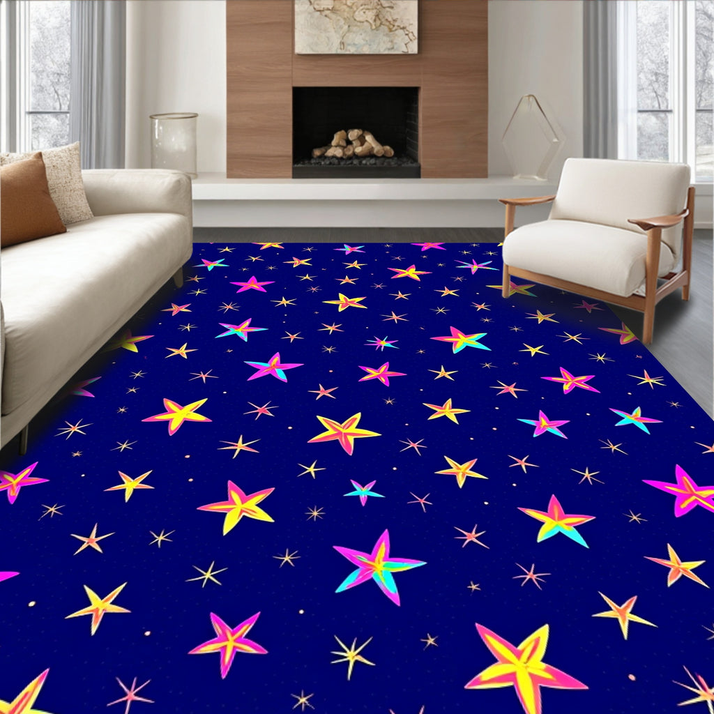 Vibrant Neon Starburst Pattern Design Rug