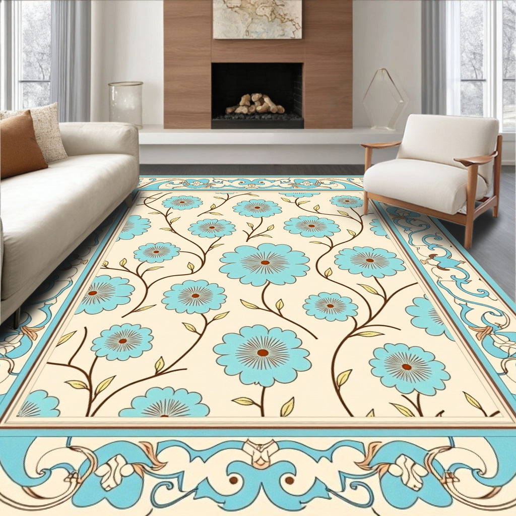 Floral Vine Patterned Border Rug