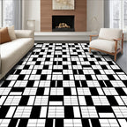 Abstract Black White Grid Pattern Rug