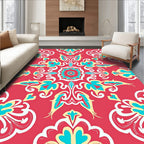 Vibrant Coral Floral Mandala Pattern Rug