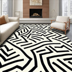 Black White Abstract Geometric Pattern Rug