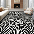 Black White Radial Abstract Pattern Rug