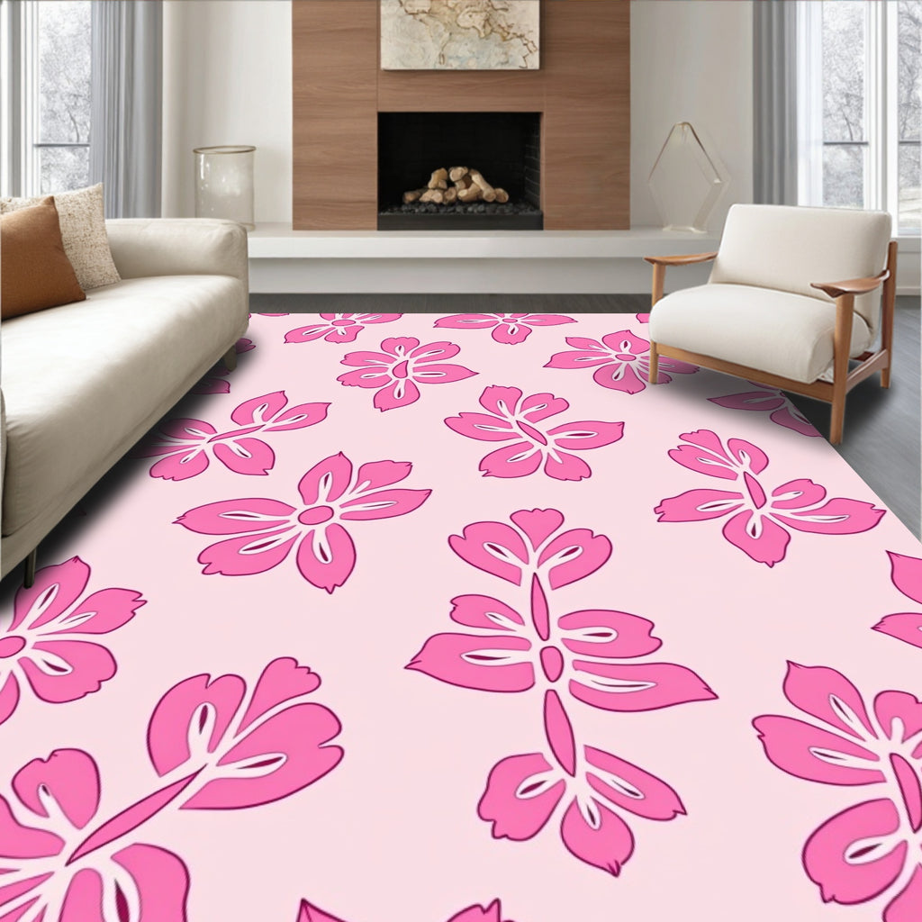 Pink Floral Outline Pattern Rug