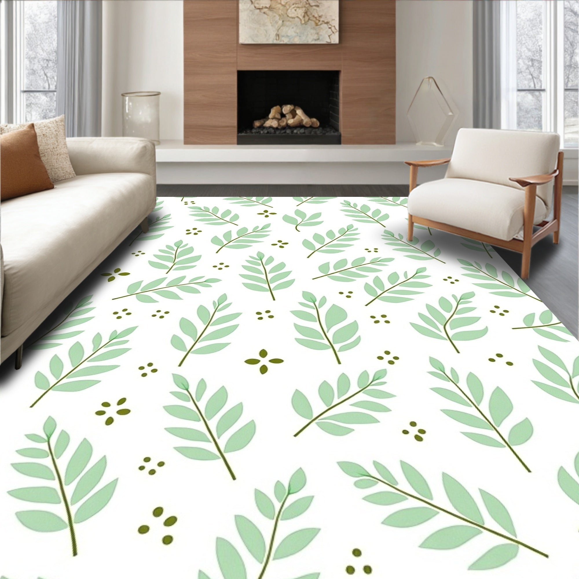 Delicate Leaf Branch Pattern Rug