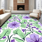 Purple Flower Pattern with Green Leaves Rug