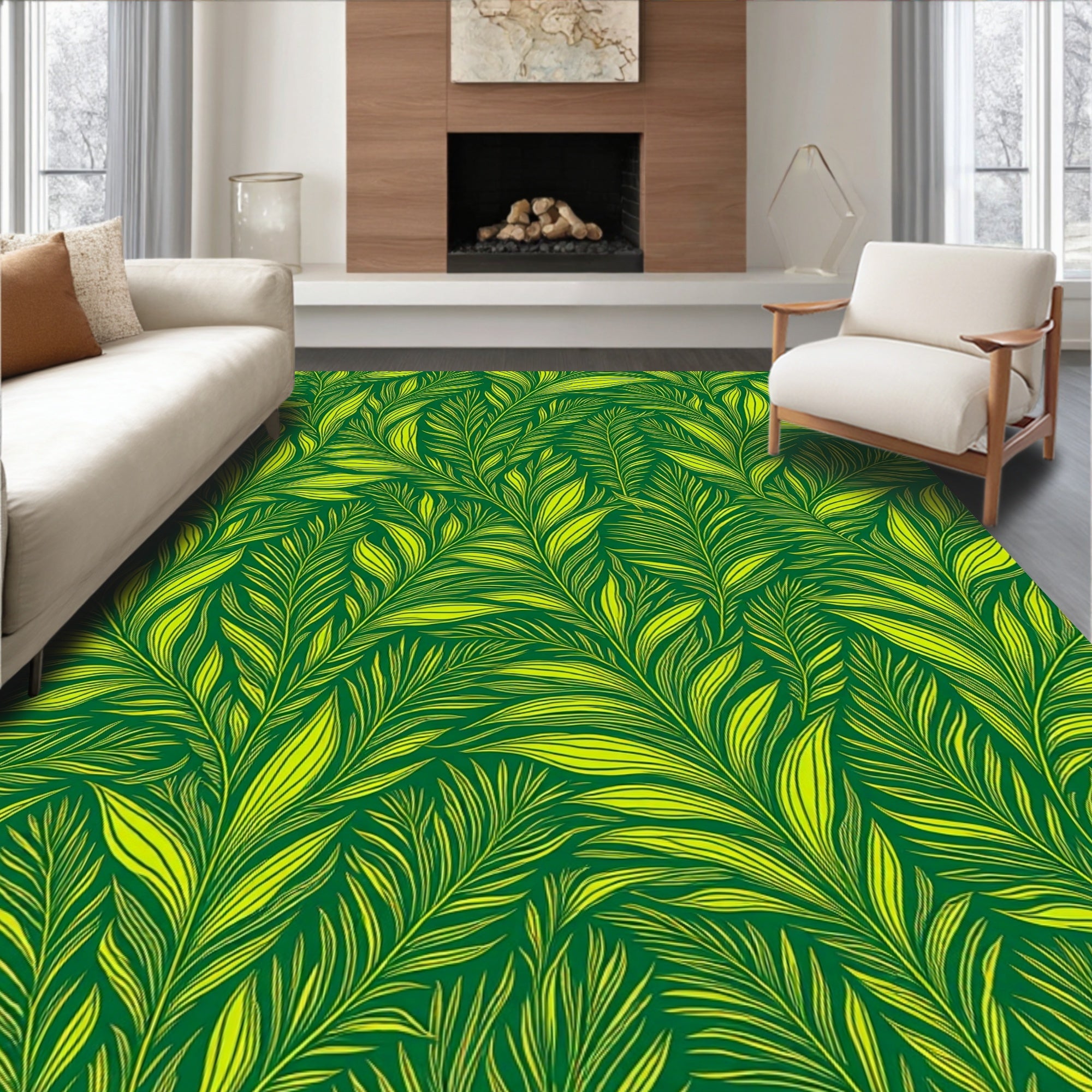 Lush Green Leafy Pattern Design Rug