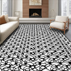 Abstract Black White Interlocking Pattern Rug