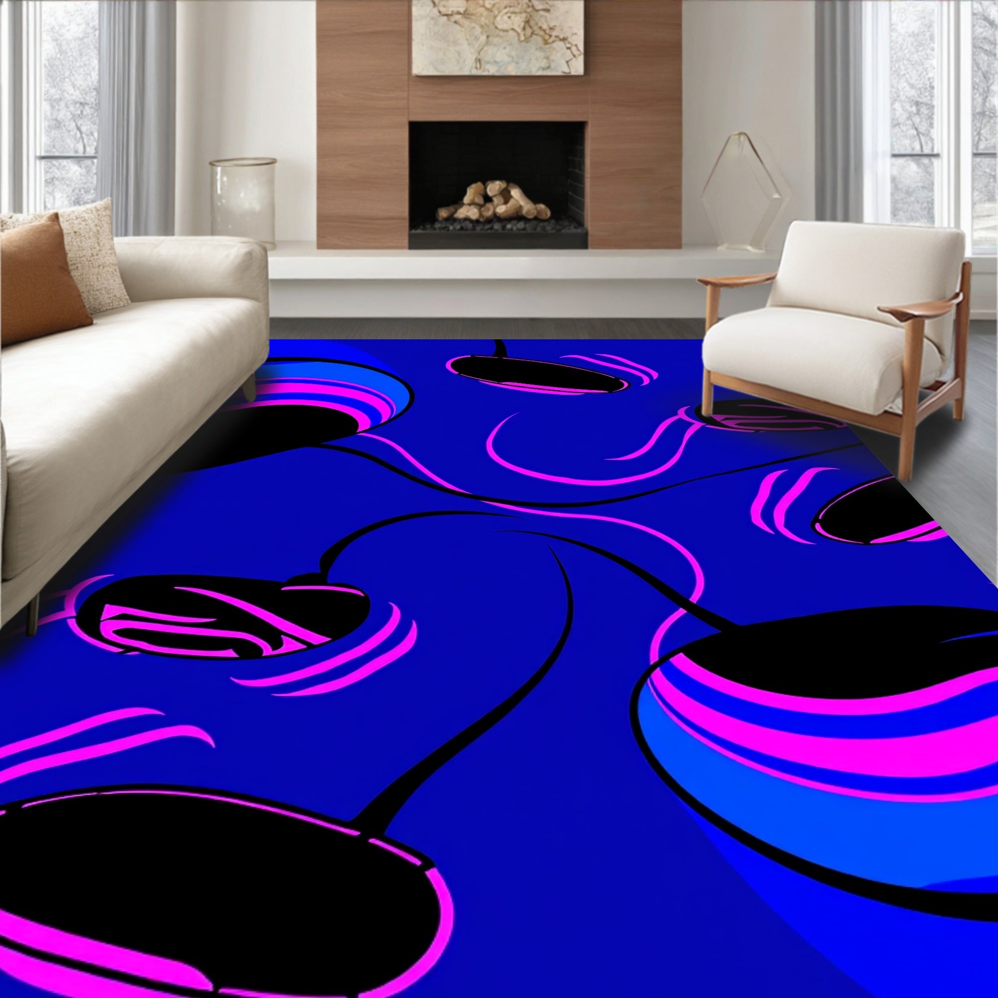 Bold Blue Pink Abstract Swirl Rug