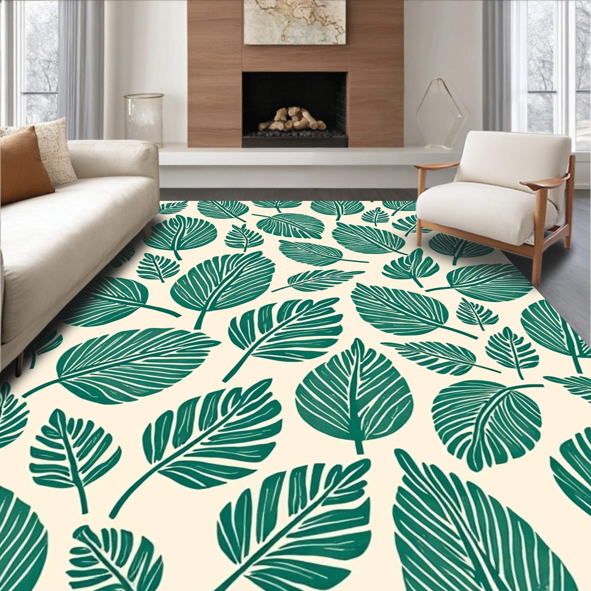 Green Leaf Pattern Design Rug