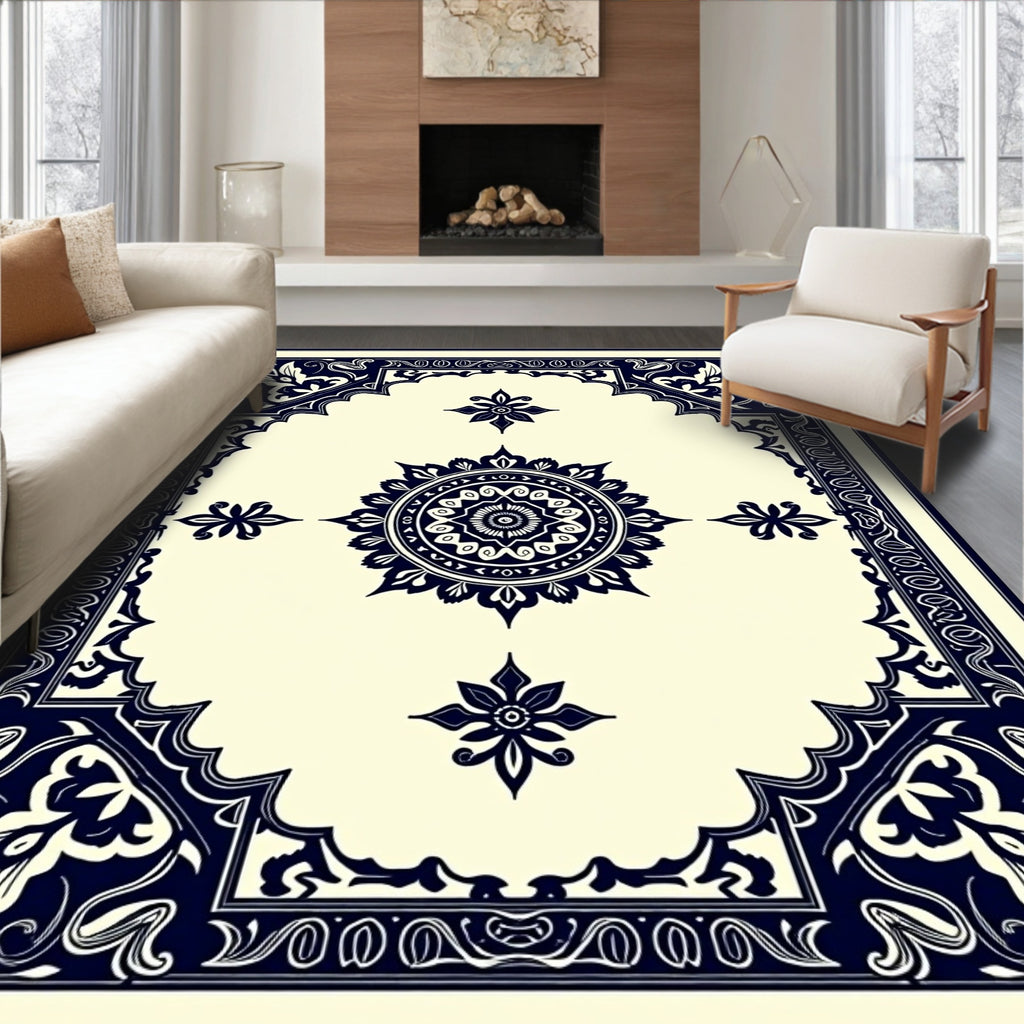 Elaborate Indigo Floral Medallion Rug