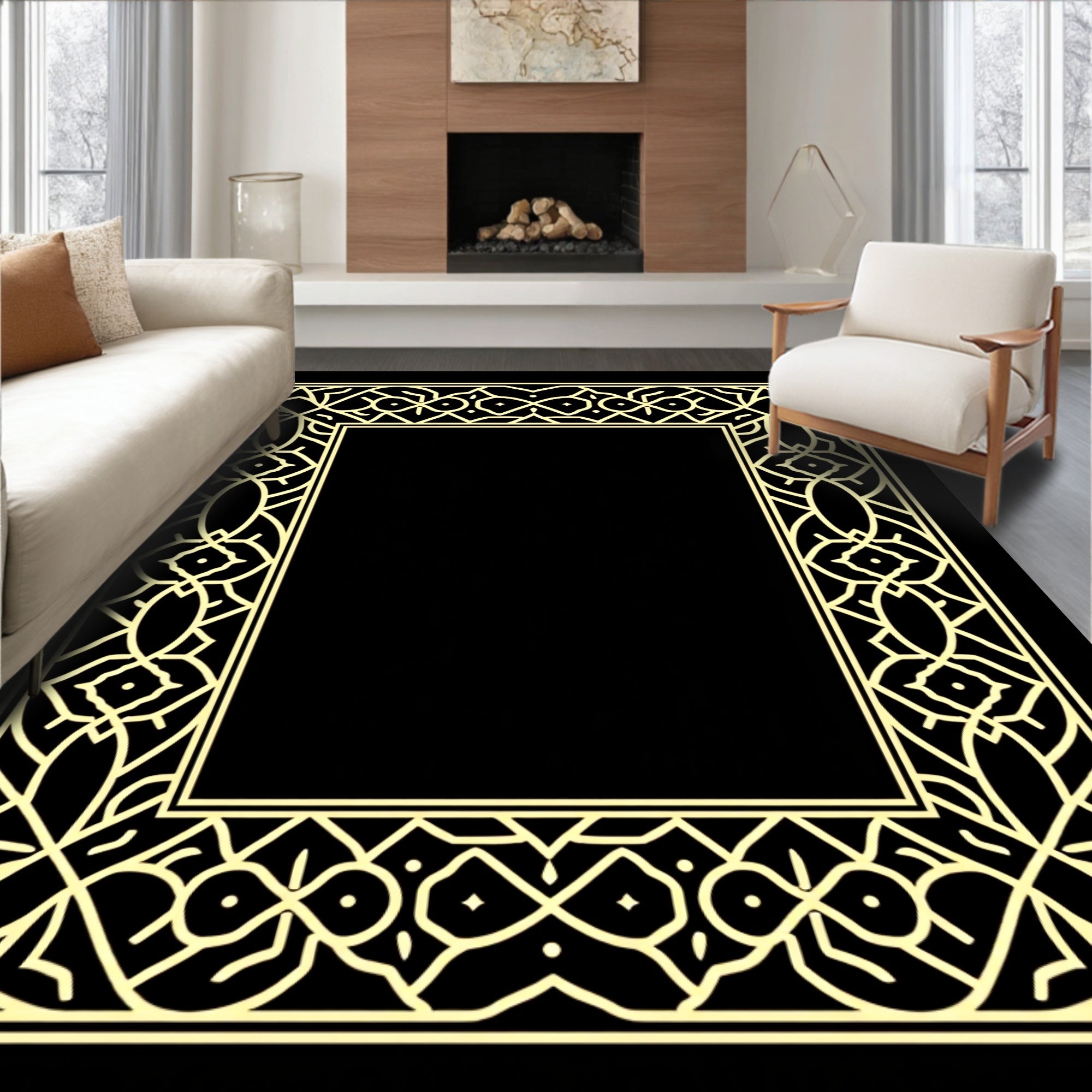 Art Deco Style Geometric Frame Rug