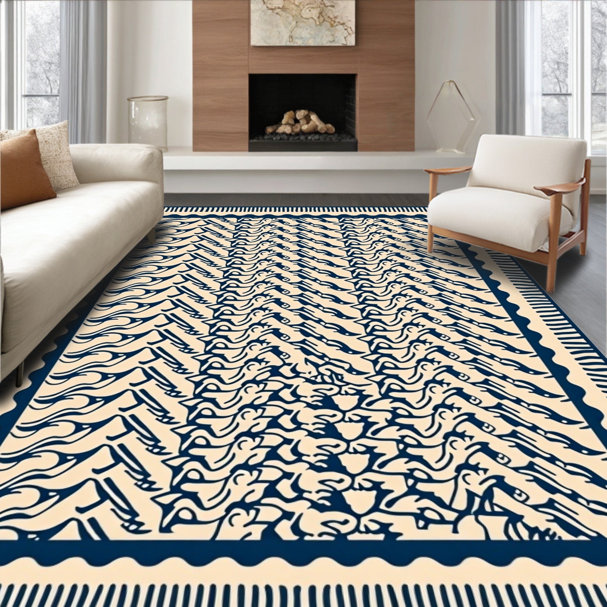 Navy Organic Wave Pattern Rug