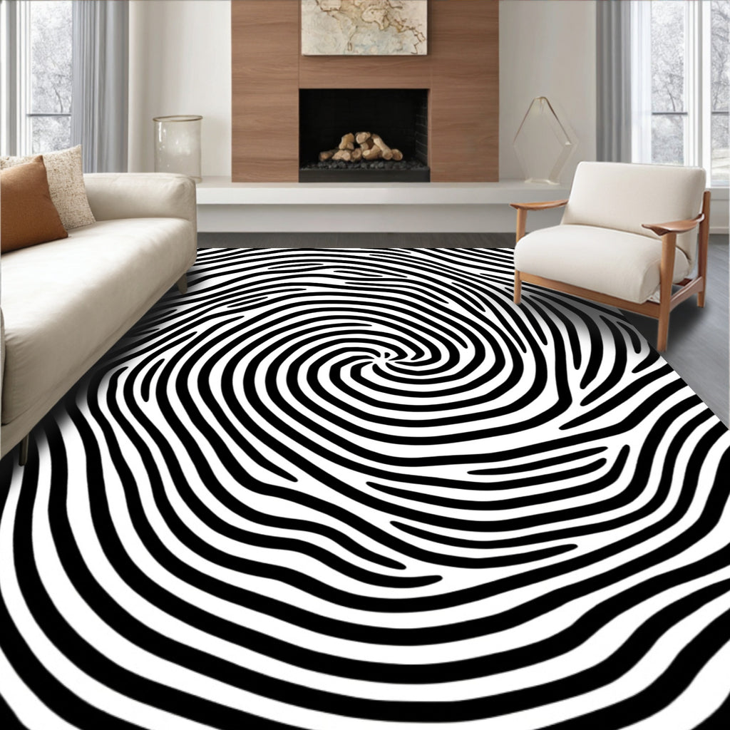 Black And White Swirl Pattern Rug