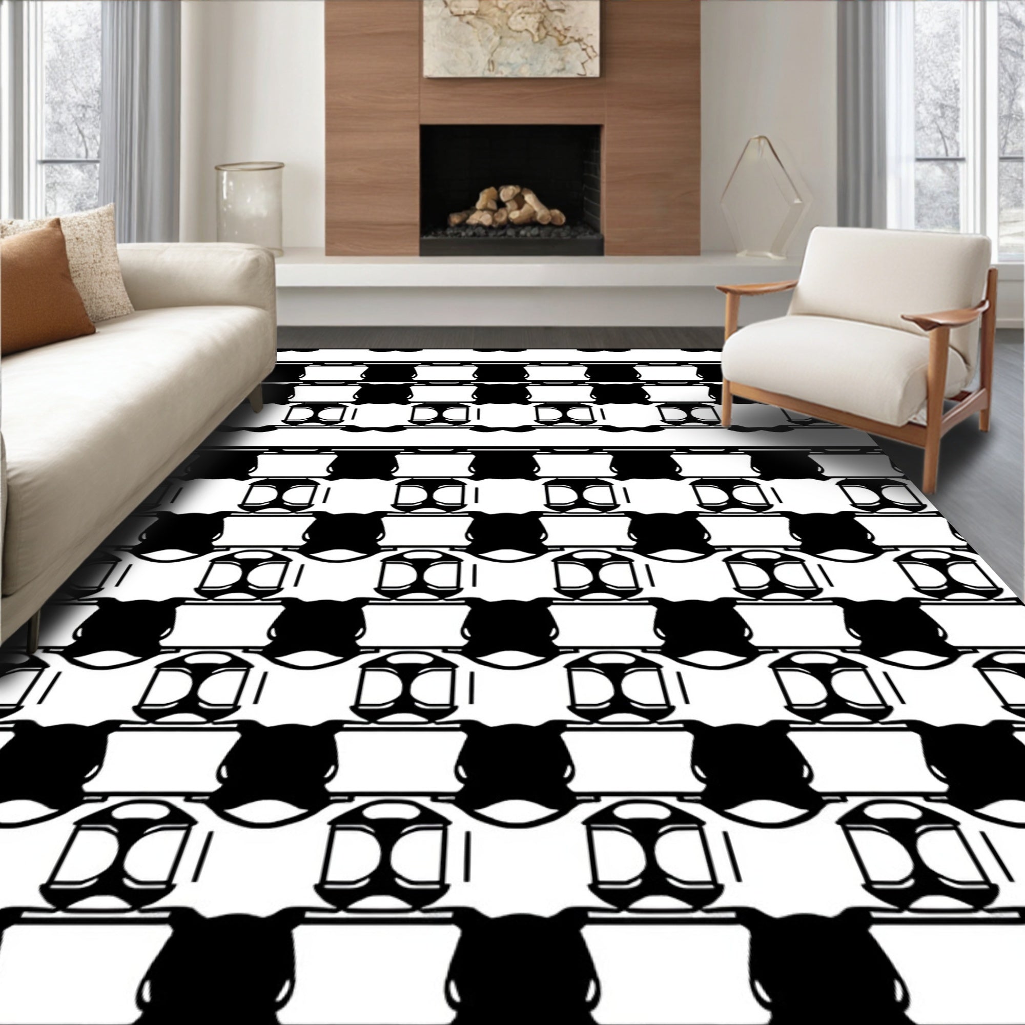 Bold Black White Abstract Geometry Rug
