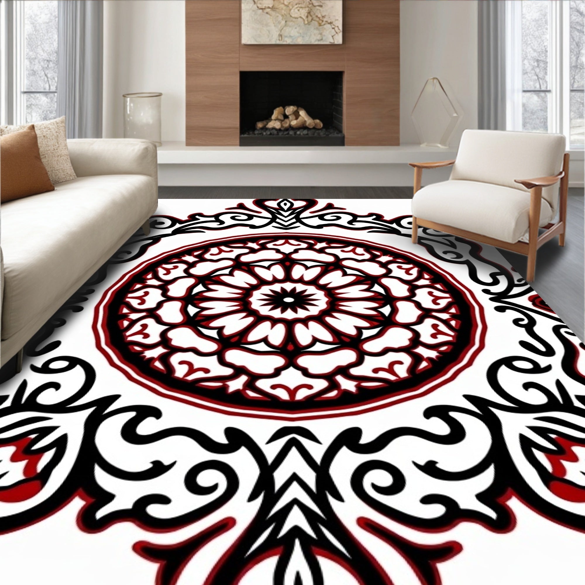 Monochromatic Ornamental Medallion Rug