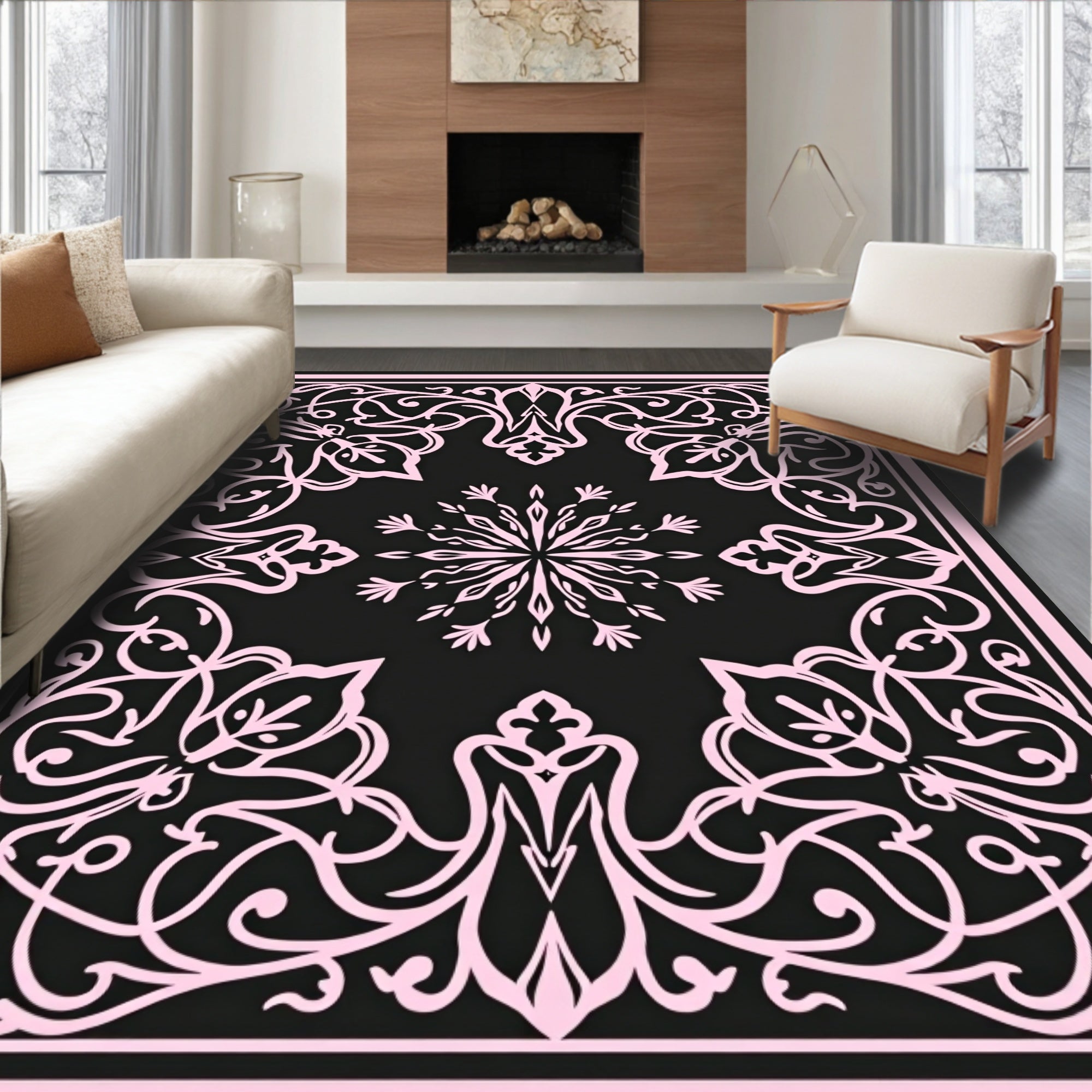 Classic Floral Symmetry Frame Design Rug