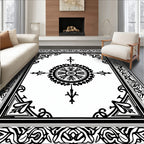 Classic Black White Ornamental Medallion Rug