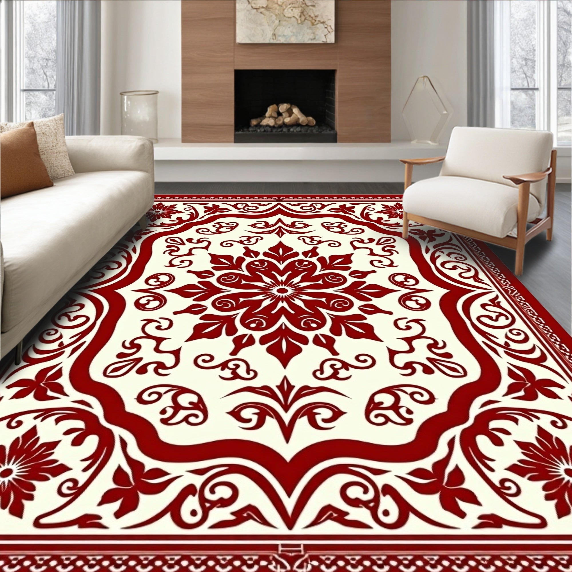 Classic Red Floral Medallion Pattern Rug