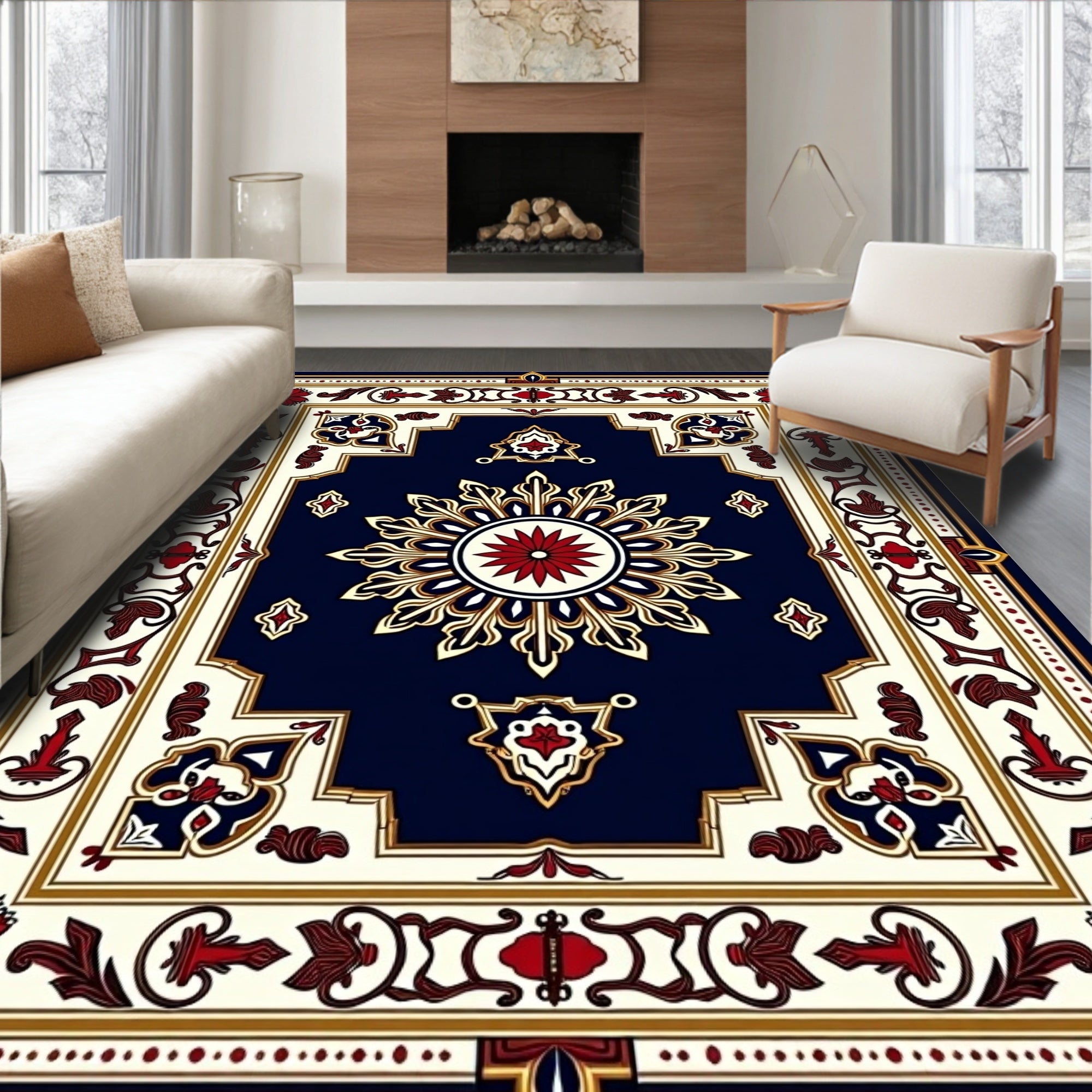 Rich Navy Red Gold Central Medallion Rug