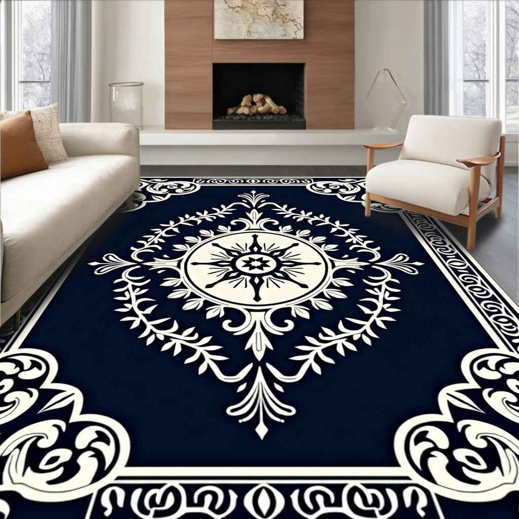 Elegant Dark Floral Motif Rug