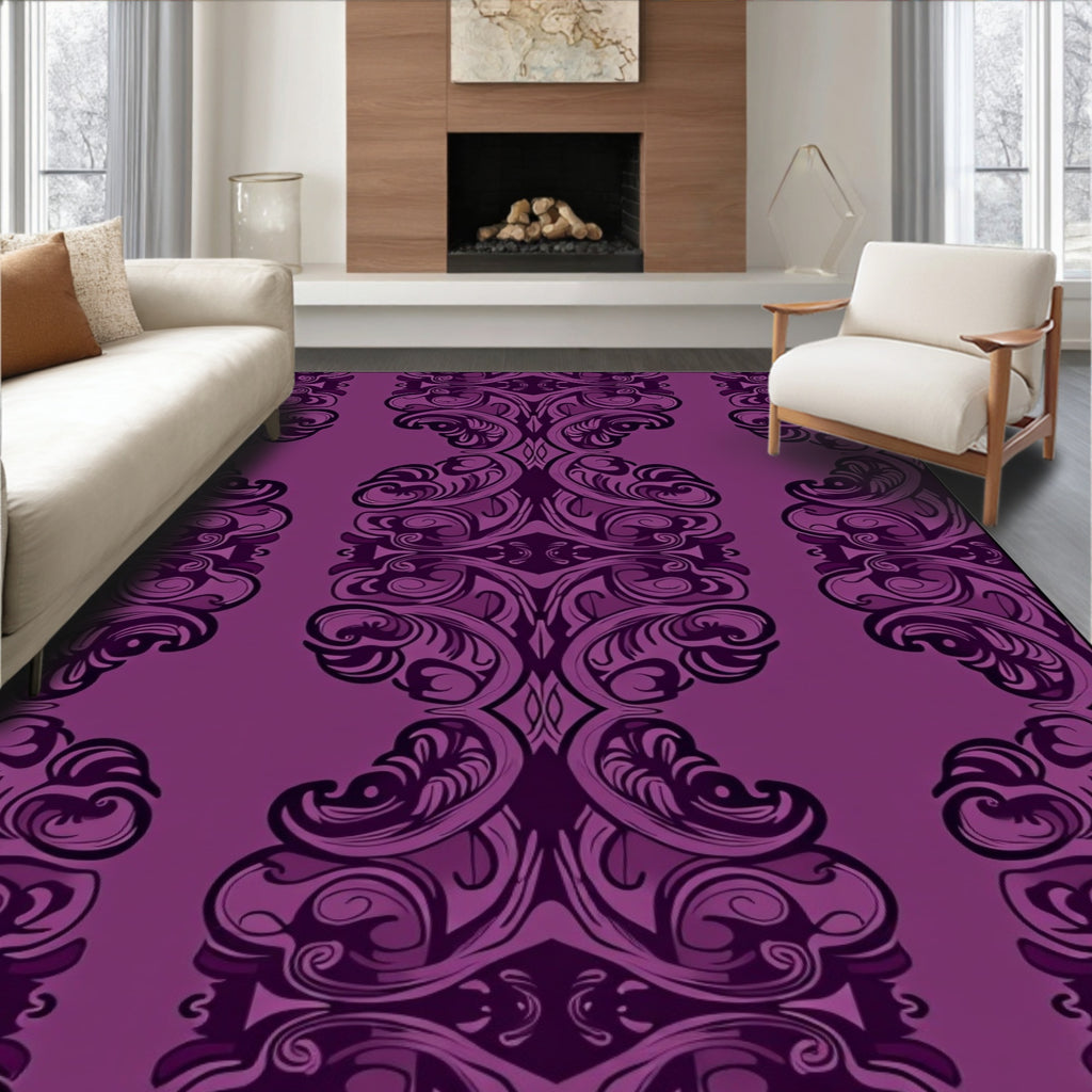Plum Floral Scroll Pattern Rug