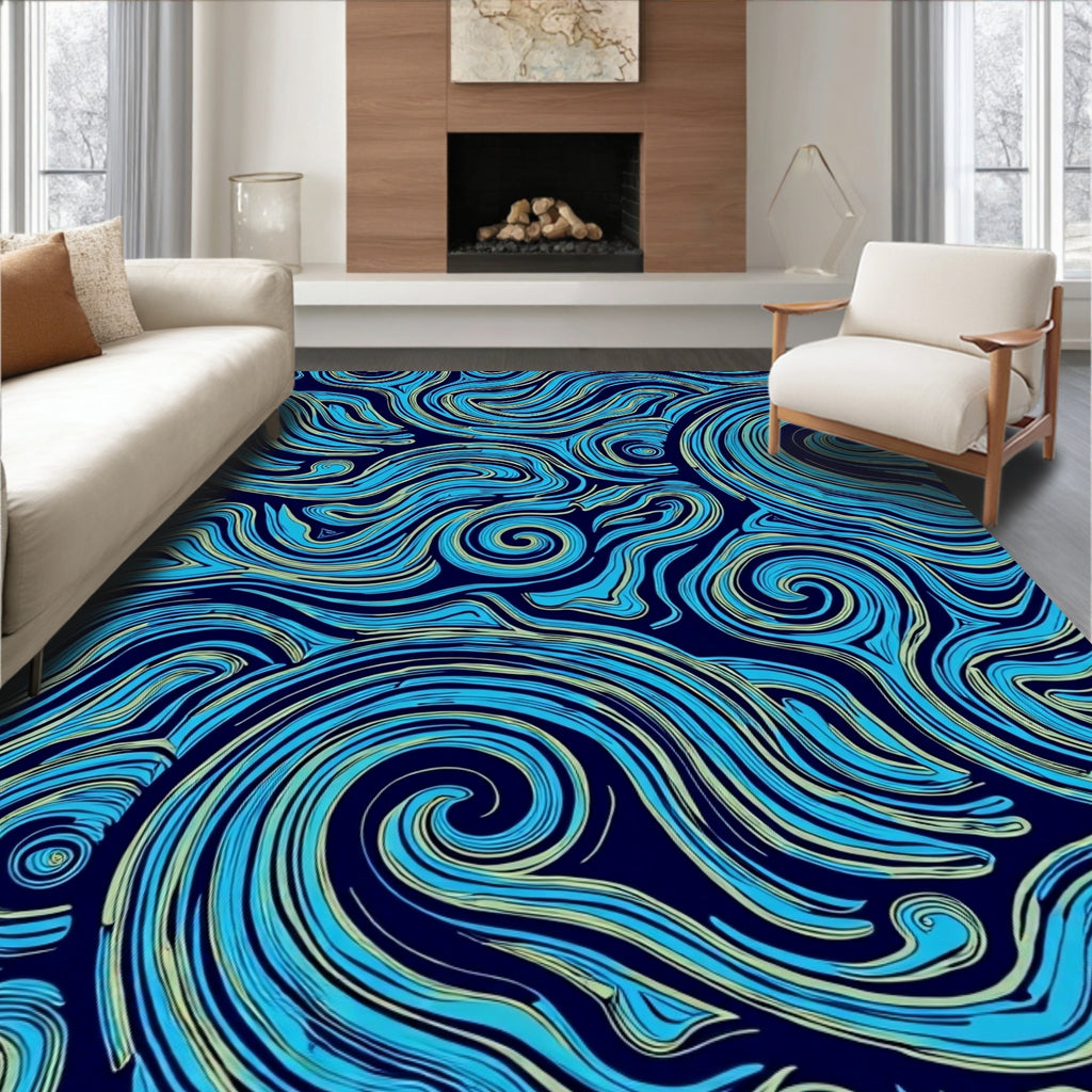Abstract Blue Swirl Pattern Rug