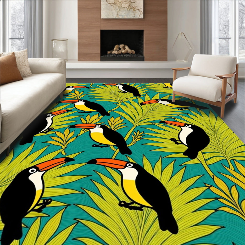 Tropical Toucan Foliage Pattern Rug