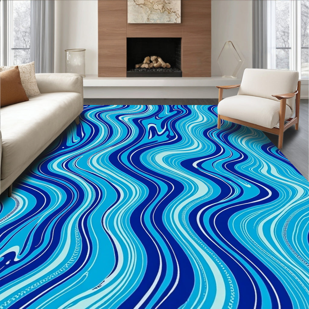 Wavy Blue Marble Pattern Rug