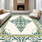 Ornate Green Ivory Center Medallion Design Rug