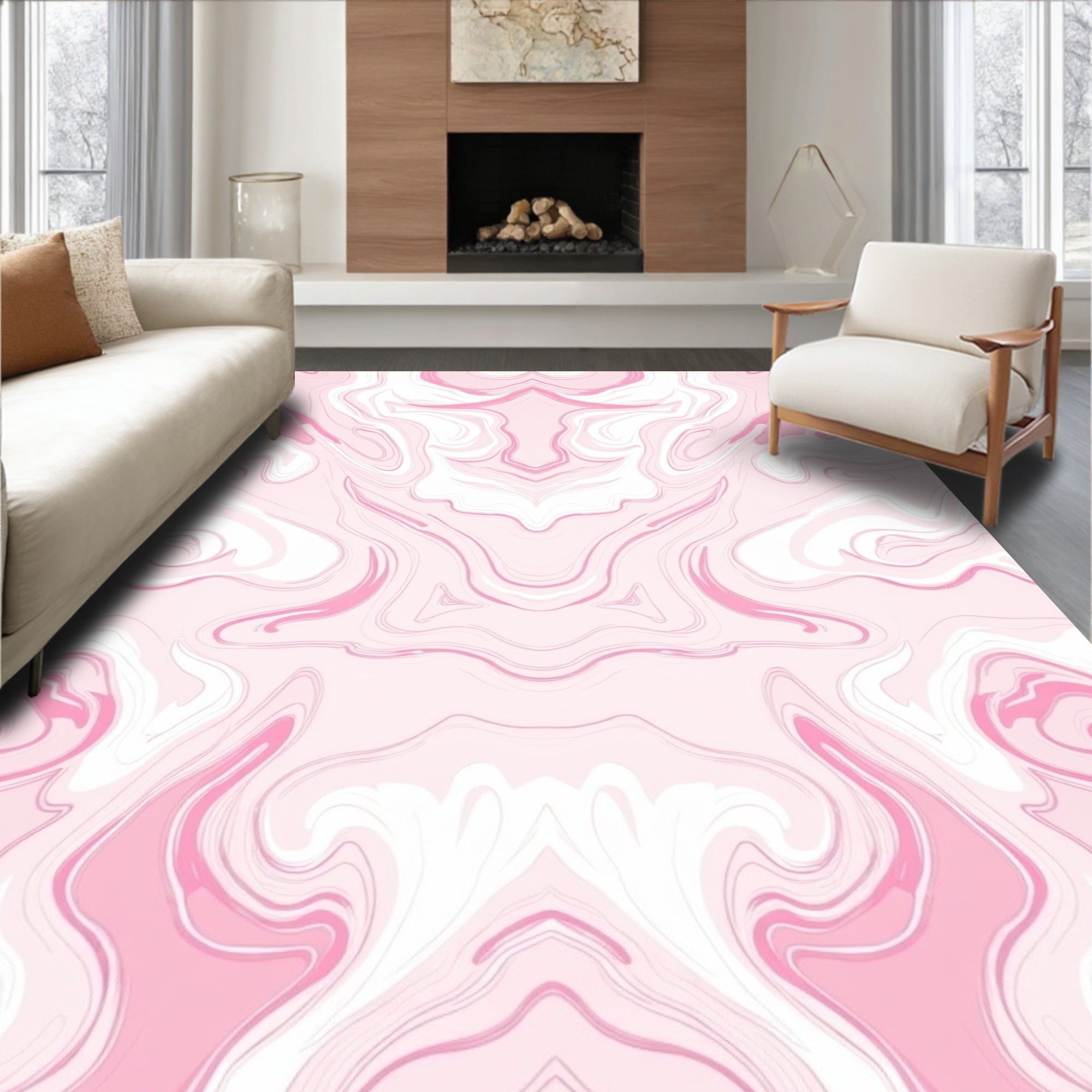 Soft Pink Swirl Marble Pattern Rug