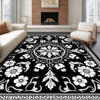 Black White Floral Medallion Pattern Rug