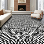 Black White Geometric Maze Pattern Rug