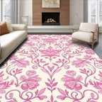 Pink Floral Damask Scrollwork Rug