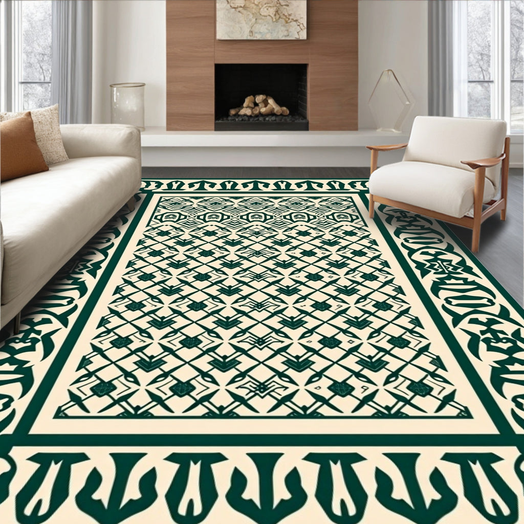 Elaborate Geometric Motif Bordered Design Rug