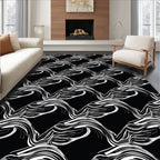 Abstract Black White Swirl Pattern Rug