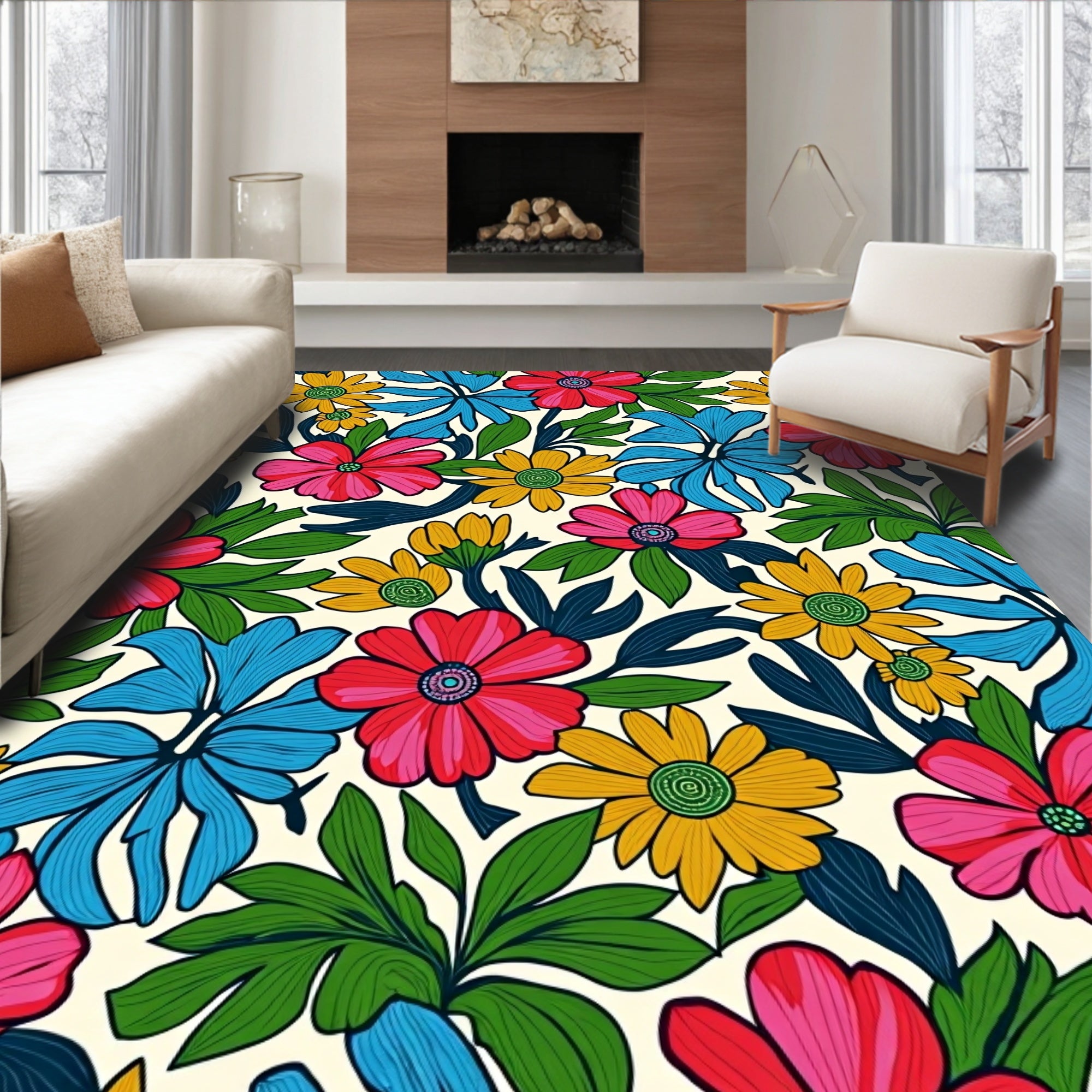 Bright Floral Pattern Vivid Design Rug
