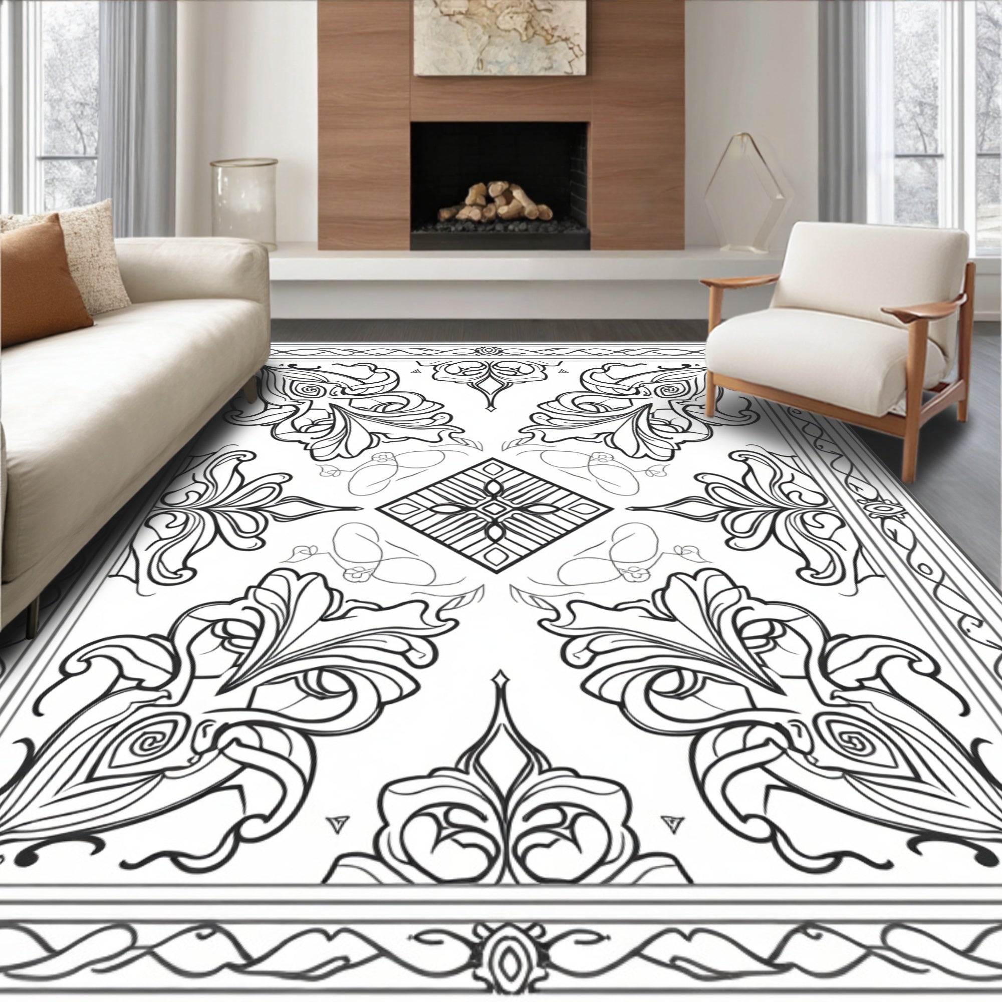 Ornate Floral And Geometric Pattern Rug
